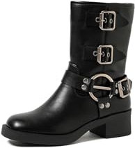 QUEEN HELENA Stivaletti Biker Stivali Bassi con Fibbie Casual Donna X30-116 (Nero, 41)