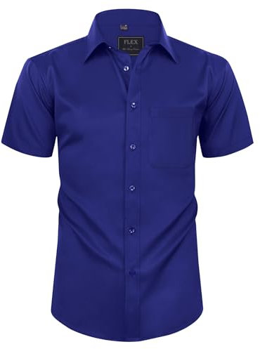 siliteelon Mens Shirts Short Sleeve Stretch Dress Regular Fit Casual Business Summer Shirt with Pocket Royal Blue L