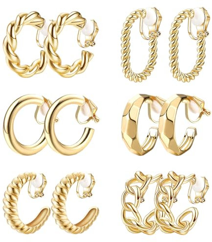 Lucktao 6 Paar ohrclips damen ohne ohrlöcher,ohrclips damen,Clip Ohrringe Twist Knoten Ohrringe, Damen Mädchen Ohne Ohrlöcher,Modeschmuck Geschenk,Vergoldet Chunky Gold Creolen Fake Ohrringe Set
