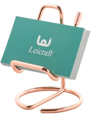 Leicraft Porte-cartes de visite pour bureau, jolis organiseurs de cartes en métal et accessoires de bureau pour homme et femme (vertical or rose)