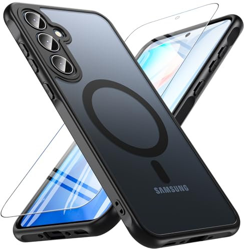 OWKEY für Samsung Galaxy A35 5G Hülle, Magnetisch Samsung A35 Handyhülle mit Schutz Glas Dünn Militärschutz Schutzhülle Case für Samsung Galaxy A35 (Schwarz)