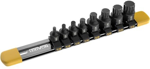 LEXIVON Triple Square Vielzahn Bit Satz - 8-teilig (M4-M16), Dual Drive, Superkurz 12-Punkt XZN, Premium S2-Stahl, Aluminium-Aufbewahrungs-Schiene, Nuss Adapter (LX-145S)