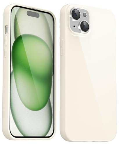 Svanove für iPhone 15 Hülle Silikon Case, Bunt Weich TPU Ultra Dünn Handyhülle Einfarbig Handy Hülle Mädchen Frauen, Glatt Plastik Schutzhülle Slim Silikonhülle Gummi Bumper, Beige Weiß