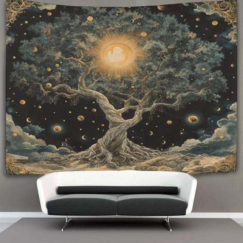 HCXXAOEYP Arbre de vie Tapisserie Tapisseries Bohème Tenture Murale S Couverture Plafond Décoration Chambre Dortoir Fête 150cmx200cm