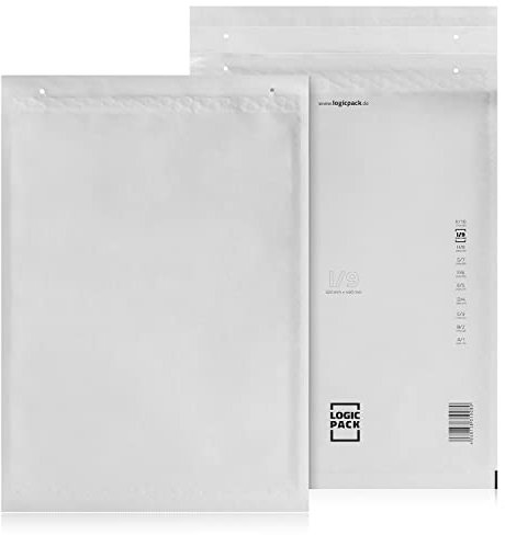 LOGIC PACK 100 Luftpolsterumschläge Versandtaschen Luftpolster I9 320 x 355 mm Weiß, Luftpolstertaschen Haftklebend Gepolsterte Briefumschläge Premium Umschläge Polsterumschläge geeignet für DIN A3