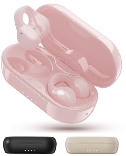 King Lucky i21 Open Ear Clip On Earbuds Wireless Bluetooth Ear Clip Headphones with Mic, Noise Cancelling, Waterproof IPX4, for Small Ears, Perfect for Running, Sports, and Glasses Wearers (Pink)