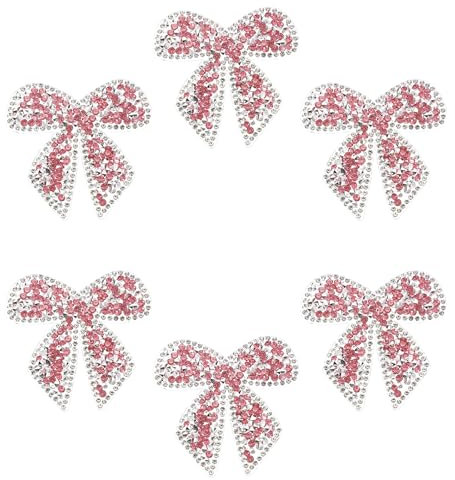 PATIKIL Bow Rhinestone Patches, 6 Pcs Bow Shape Sew/Iron on Applique Patches Rhinestone Applique Glitter Crystal Patches for Shoes Clothes Pants Bags Hats Shirts DIY Crafts, Pink