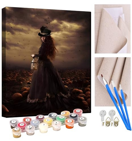 KANGBAWA Peinture par numéros pour adultes Fille gothique sorcière DIY peinture à l'huile par numéros sur pinceaux peintures acryliques pour enfants décoration 40cm x 50 cm