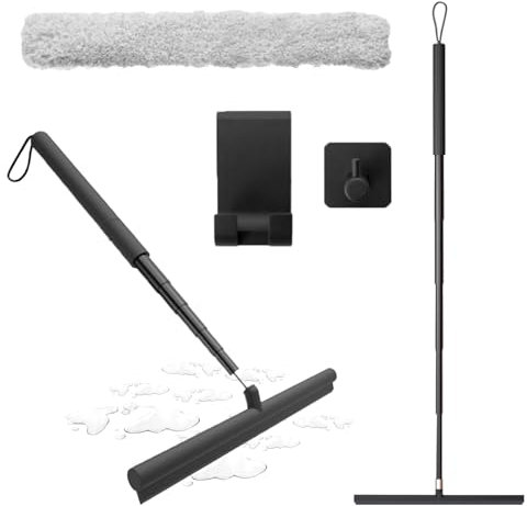 Duschabzieher Langer Stiel 120cm Fensterwischer und Fensterabzieher 2 in 1, Abzieher Dusche Boden, Teleskopstange Wasserschieber Bodenabzieher, Fensterreinigungsset für Bad Dusche Glas Spiegel Auto
