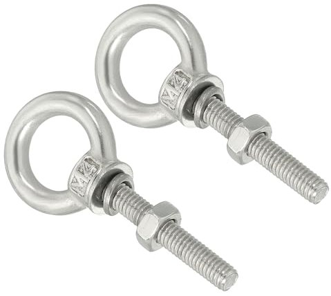 QUARKZMAN M4 3/16x1.18 Pernos de Ojo de Acero Inoxidable con Rosca Tornillo Anillo de Hombro con Tuercas Arandelas para Levantar Colgar, 2 Juegos