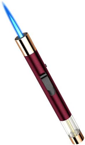 Juspota Briquet à Gaz 19cm Jet Flamme - Verrouillable, Coupe-Vent à Long Bâton, Tempête au Butane Rechargeable, Rouge (Vendu sans Gaz)