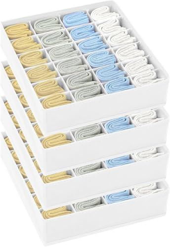 Homsorout Unterwäsche Organizer Socken Organizer - Schublade Organizer Faltbare 24 Zellen Ordnungssystem Kleiderschrank Schrank Organizer, Aufbewahrungsboxen, Socken, Krawatten, BHs, 4 Stück, Weiß