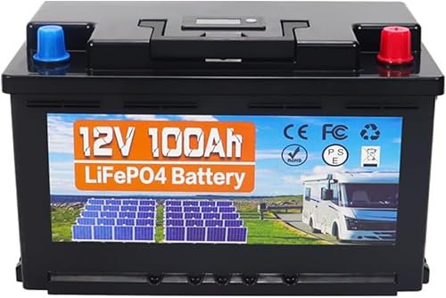 Batterie au lithium LiFePO4 12 V 60 Ah et 100 Ah 12 V, 100 A BMS, 4000-15000 cycles, décharge profonde, pour caravanes, camping, solaires, bateaux (12 V 100 Ah)