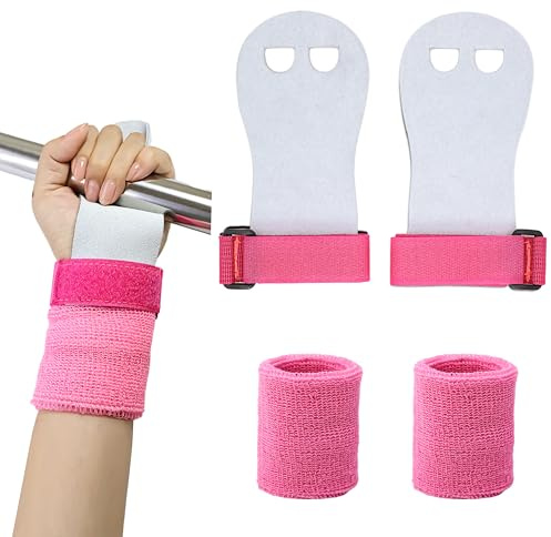 Ensemble de poignets de gymnastique pour filles, jeunes enfants, gants de gymnastique pour protection de la paume et accessoires de soutien de sport du poignet pour l'entraînement des enfants (rose
