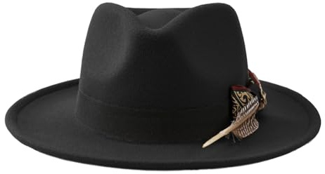 YJZQ Chapeau Fedora Bords Larges et Plats Chapeau en Feutre Forme Cloche Homme Casquette Trilby pour Chevalier et Jazz Gentleman (56-58CM)