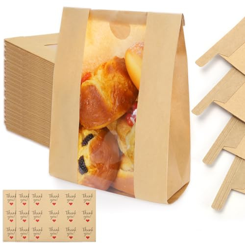 130 Pack Homemade Bread Sourdough Bags, 14 x 8.3 x 3.5 in, Window, Tin Tie