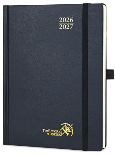 POPRUN Kalender 2026 2027 Wochenplaner Hardcover,ca.A5 (21,8 x 16,4cm) | 17-Monate-Terminplaner,(Aug,2026-Dez,2027),1 Woche 2 Seite,Buchkalender 2026 2027(Schwarz)