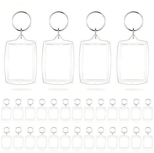 30 Porte Clé Photo Personnalisé en Acrylique Transparent Porte Clef Vierge | Kit de Création pour Cadeau Souvenir et Promotion Publicitaire, Rectangulaire à Bords, Arrondis pour Insert