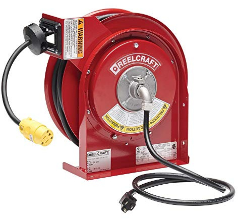 Reelcraft L-4050-163-3 Spring Driven Cord Reel with 50-Feet of 16/3 Cord and Single Outlet