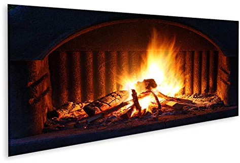 Bild Bilder auf Leinwand Kamin mit Feuer bei Nacht - Außenaufnahme Wandbild Poster Leinwandbild RCC