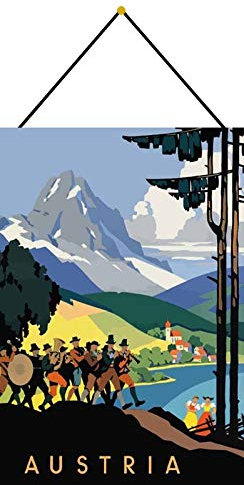generisch Blechschild 20x30cm gewölbt mit Kordel Austria Urlaub Werbe Plakat Österreich Alpen Panorama Deko Geschenk Schild