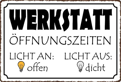 Generisch Blechschild 20 x 30 cm geschwungen Werkstatt Öffnungszeiten Licht Deko Geschenkschild