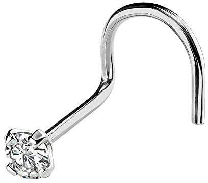 22G Solid 14Kt Gold Nose Screw Stud with Prong Set real Diamond Gemstone, 14kt Yellow Gold or 14kt White Gold - April Birthstone Nose Ring, 1mm, 1.5mm, 2mm, 2.5mm, Metal, diamond