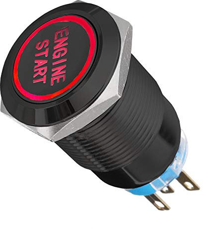 ETOPARS Negro Caso Luz Rojo Camión Coche 12V 19mm Botón de Arranque Momentáneo Metal Interruptor de Palanca Ignición Engine Start