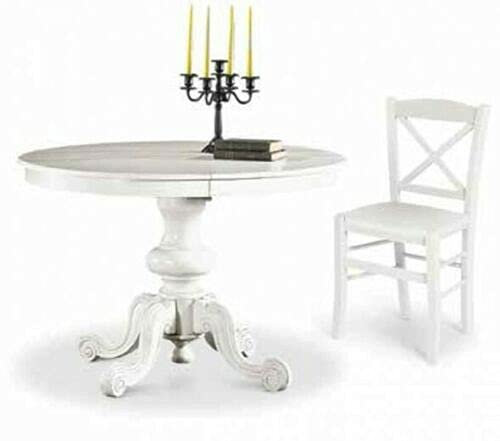 Mar.c.a. Design, Table Ronde Extensible, Table Salle à Manger en Bois, Table à Manger Blanche Mate Classique - Table Extensible 120x120x80H avec Rallonge Centrale 38 cm - Table a Manger Made in Italy