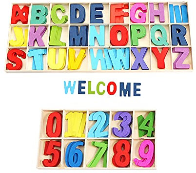 180 Stück Bunte Holzbuchstaben Zahlen, Handwerk Holz Buchstaben, Holz Nummern, Glattes, Naturholz, Mit Ablagefach, für Kunsthandwerk DIY Hochzeit Display Dekor Wandkunst Dekor Kleinkind