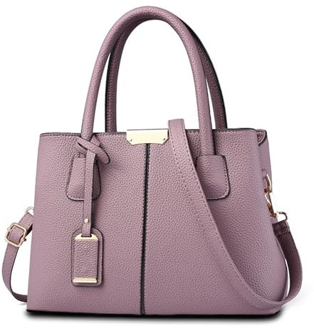VARLIVOO Borsa da Donna Elegante Borse a Mano Tracolla con Ciondolo Moda in Pelle PU Grande Borsetta per lo Shopping Viaggio Lavoro Ufficio (Viola Malva)
