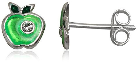 JAYARE Ohrringe Mädchen Apfel Äpfel 925 Sterling Silber Glitzer-Kristalle grün Kinder Ohrstecker