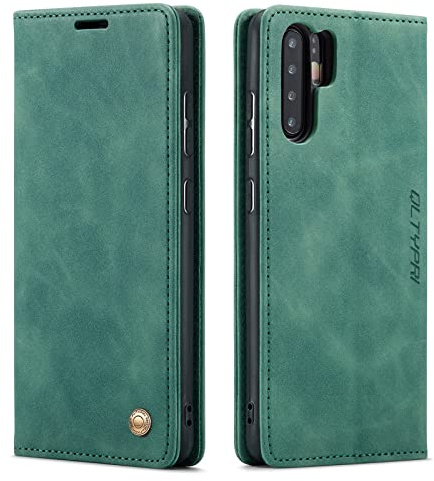 QLTYPRI Hülle für Huawei P30 Pro, Leder Klapphülle, Grün | Vintage PU Leder Hülle, Handyhülle mit 2 Kartenfächer, Standfunktion, Weicher TPU-Rahmen, Stoßfeste Flip Wallet Case