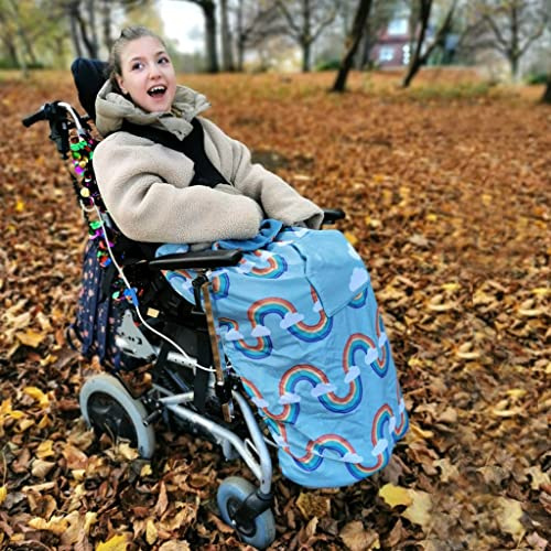 100% wasserdichter, weicher fleecegefütterter Rollstuhlüberzug | Universelle Passform für Rollstühle und Reha-Buggys | Kindergröße, Regenbogenfarben