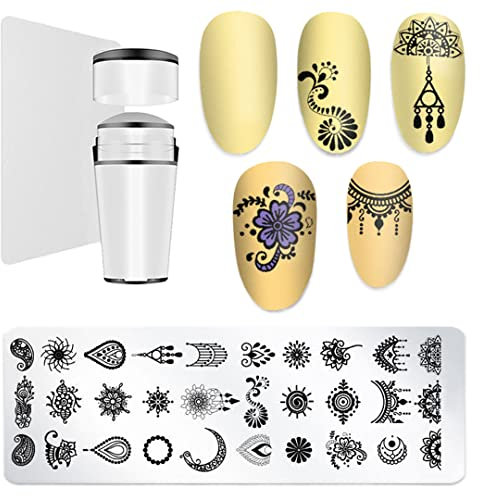Nail Art Stamping Plates Set Katze Ostern Blume Stamping Platten Silikon Maniküre Stamper Schaber Schablonen für Frauen Stil 9