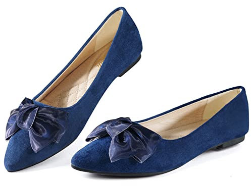 MACHSWON Women’s Classic Ballet Flats Comfortable Suede Pointed Toe Slip On Casual Ballet Flats Comfortable Ballerina Dress Walking Shoes Navy Flats(Navy, Size 5)