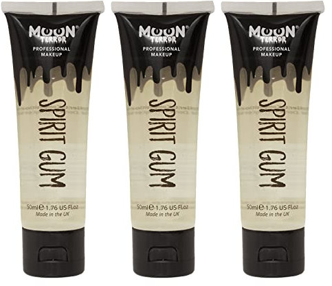 Moon Terror Gomme à mâcher Pro FX Spirit | SFX Maquillage d'Halloween, colle corporelle pour prothèses dentaires, bijoux à paillettes, perruques, maquillage, transparent, 50 ml (lot de 3)