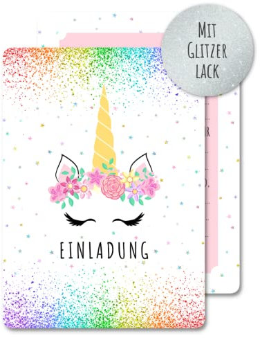 Generisch 12 x Einladungskarten für Mädchen, Kindergeburtstag und Party, süße Karten mit Einhorn-Motiv, die Glitzerkarten sind die perfekte Einladung zur Geburtstagsfeier, für echte Einhorn-Fans