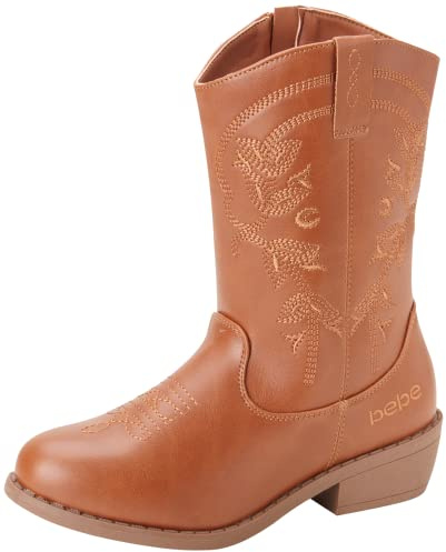 Bebe Girls Cowgirl Boots Classic Western Roper Boots - Cowboy Boots for Girls (Toddler/Girl), Size 9 Toddler, Cognac