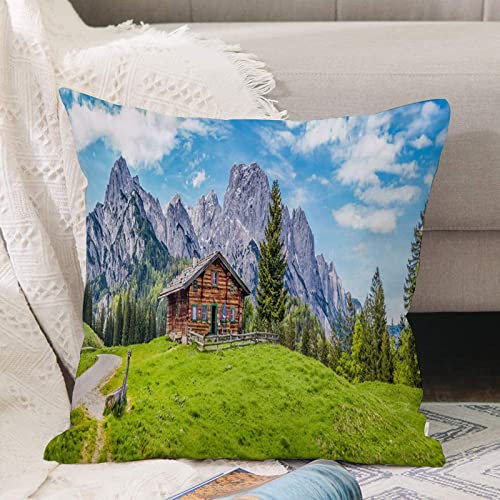 Kissenbezug 45x45 cm,Panoramablick auf die malerische Landschaft in den Alpen mit tradition,Outdoor Kissen Kissenbezüge Kissenhülle Sofa Kissen dekokissen Zierkissen für Wohnzimmer Garten deko draußen