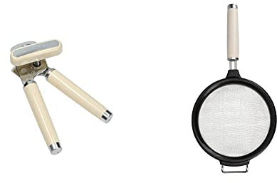 KitchenAid Multi Function Can Opener Safe and Smooth, Almond Cream + KitchenAid Sieve, Mesh Strainer, Medium 17.5 cm, Almond Cream