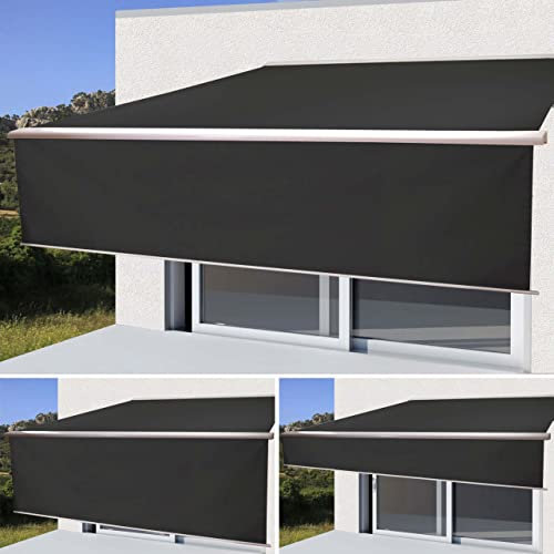 Mendler Elektrische Vollkassetten-Markise T124, 5x3m ausfahrbarer Volant - Polyester anthrazit