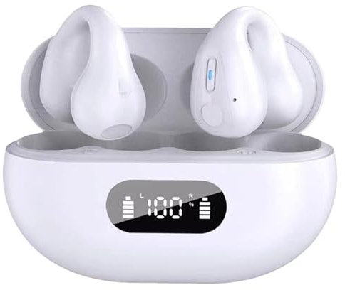 FAYAZ Knochenleitungs Kopfhörer, Kabellose Ohrclip-Kopfhörer mit Knochenleitung,Bone Conduction Wireless Bluetooth 5.3,Clip On Ear Kopfhörer, Laufen, Training, HiFi-Qualität/Lange Akkulaufzeit(Weiß)