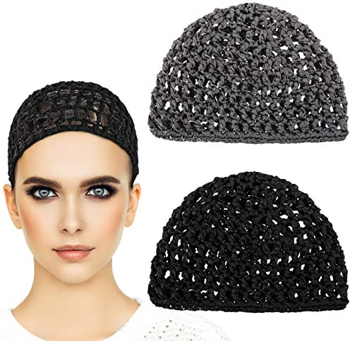 2 Piezas Redecilla de Ganchillo Malla Mujer Redecilla de Ganchillo de Rayón Suave Gorro de Redecilla de Punto Cabello Redecilla de Ganchillo Gorro de Dormir Corto y Grueso Gorro de Ducha