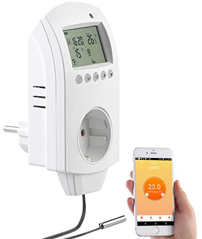 revolt Steckerthermostat WLAN: WLAN-Steckdosen-Thermostat für Heizgeräte, App, Versandrückläufer (Universal-Thermostat Steckdose, WLAN Steckdose mit Thermometer, Infrarotheizung)