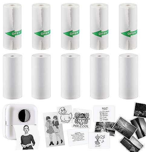 Lot de 10 rouleaux de papier thermique (57 x 25 mm), 5 rouleaux de papier thermique pour enfants, appareils photo instantanés et 5 rouleaux d'autocollants imprimables autocollants pour imprimante mini