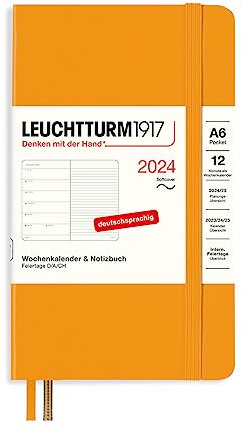 LEUCHTTURM1917 367797 Wochenkalender & Notizbuch Pocket (A6) 2024, Softcover, Rising Sun, Deutsch, 12 Monate