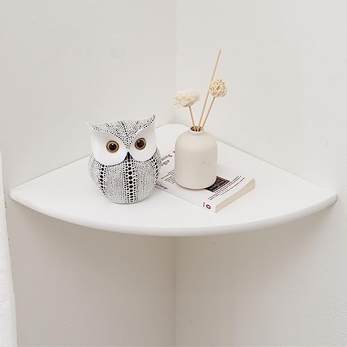 Conamily, weißes massives Eichenholz, schwebendes Eckregal, Wandhalterung, rundes Ende, schwebendes Lautsprecherregal, Display-Regal für kleine Pflanzen, Fotorahmen (weiß, 40,6 cm)