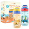 BOZ - Trinkflasche Kinder - 2 Flaschen - Einfacher Strohhalm auf Knopfdruck - BPA freie Kinderflasche mit Auslaufsicherem Design - Für Jungen ab 3 Jahren geeignet - Auto und Baustellen Motiv