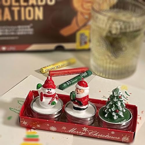 3 Weihnachtskerzen Unparfümierte handgefertigte Kerzen in Form von Weihnachtsmann, Weihnachtsbaum, Schneemann, Weihnachtsdekoration (3,8 x 5,5 cm)